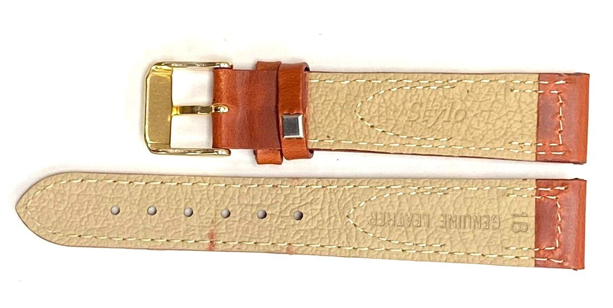 Watch Band Genuine Leather Plain With Stiches Of TAN Color Of Size 16,18,20mm