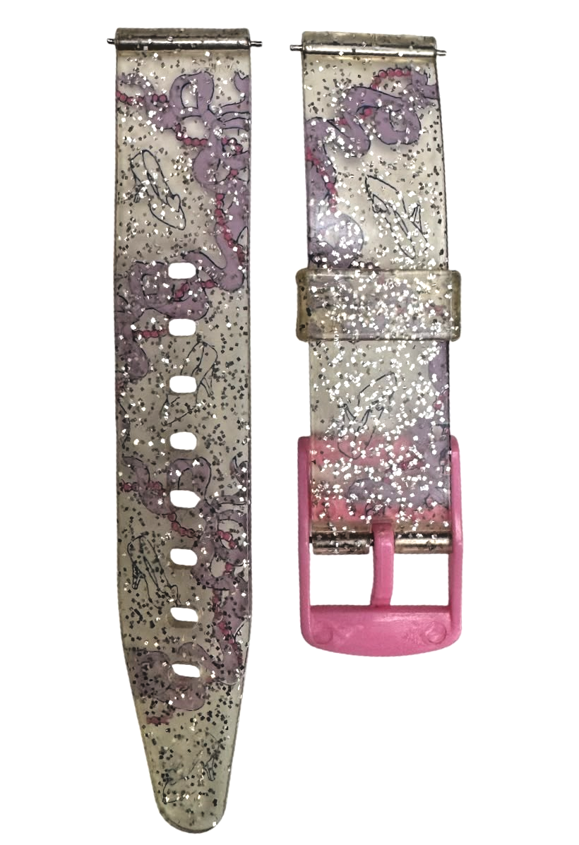 16MM PVC PLASTIC WATCH BAND GLITTERY RIBBON DESIGN SEMI TRANSPARENT BAND