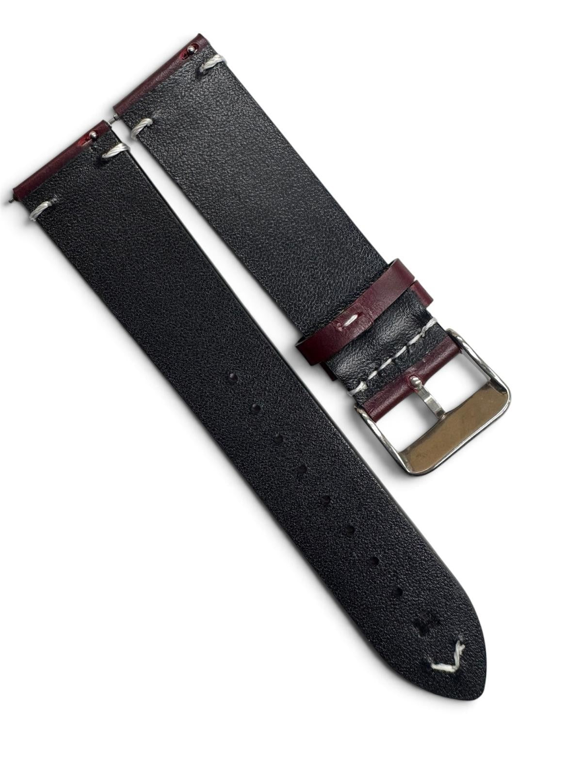 STITCHED GENUINE LEATHER UNIVERSAL WATCH BAND 20mm WINE RED COLOR