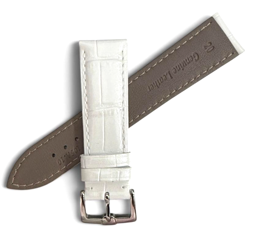 20mm WHITE Designer Alligator Genuine Leather Watch Strap Band