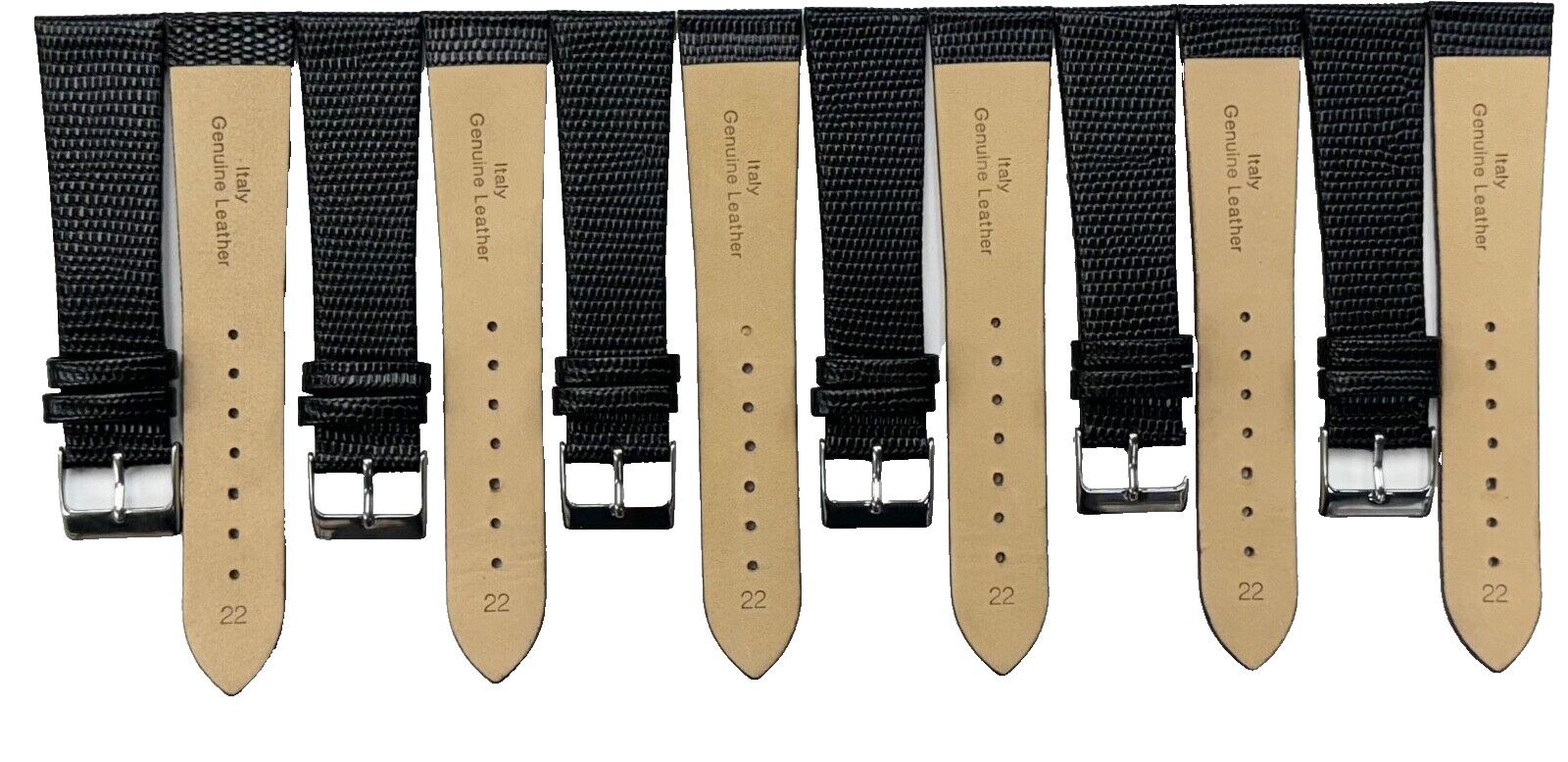 Lot of 6 Watch Band Genuine Leather Black Lizard Grain Flat 22MM Top Quality