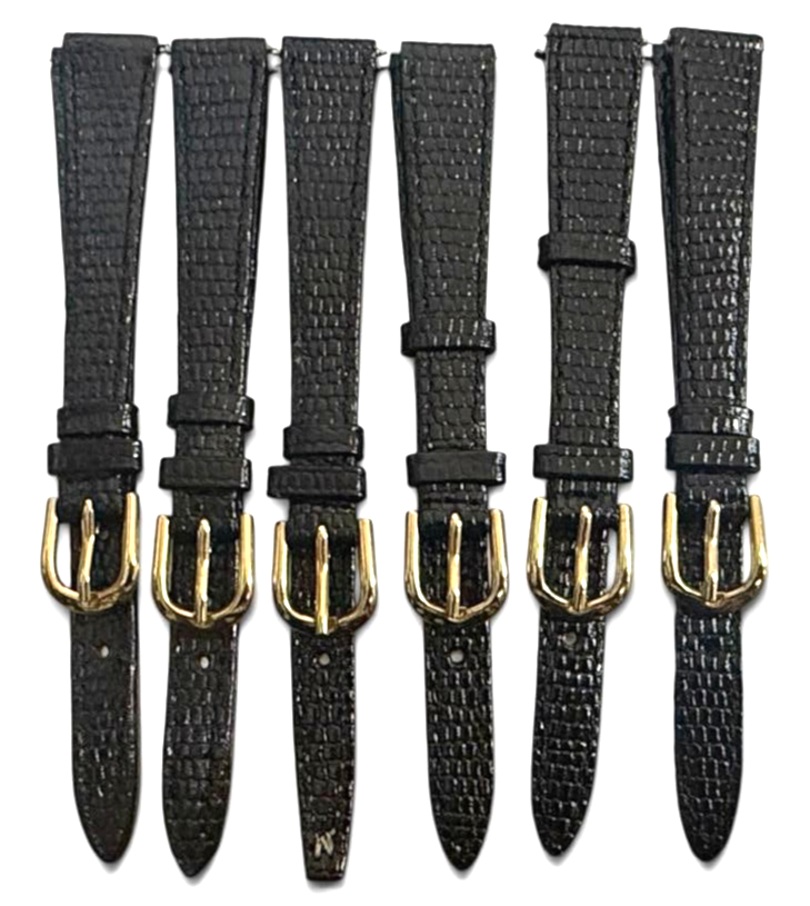 (SET OF 6) 12mm Black Genuine Lizard Watch Band-Black