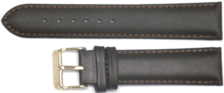 16 MM Plain Padded Dark Brown Leather Watch Band for Men and Women Watches