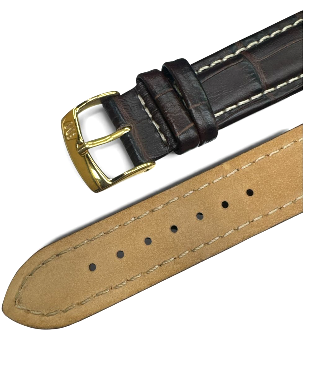 20MM DARK BROWN LEATHER ALLIGATOR GRAIN PADDED STITCHED WATCH BAND