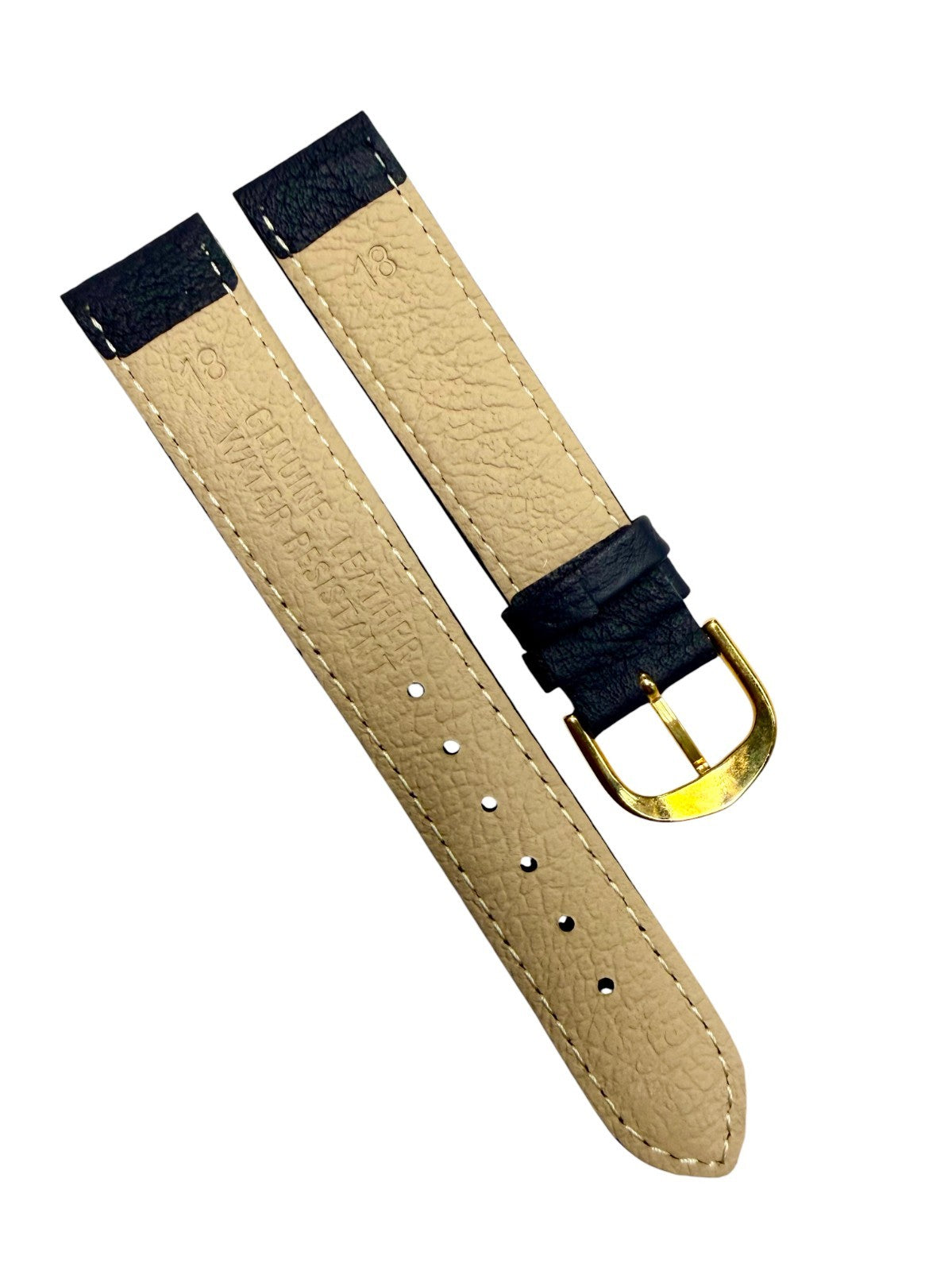 Dark Blue Genuine Leather Watch Band 18mm – Stitched Padded Strap