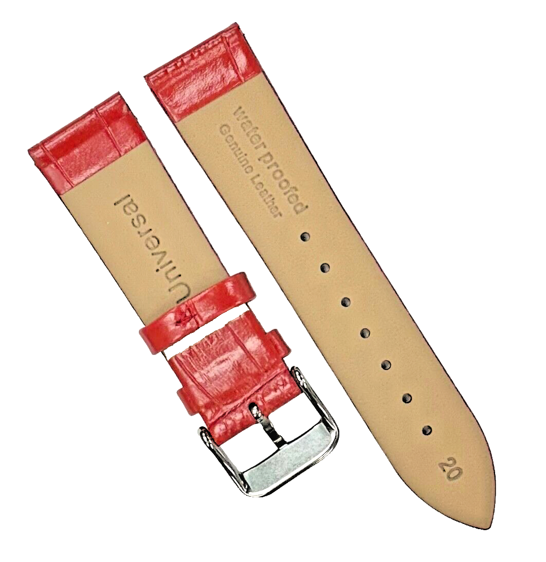 New Watch Band Short 20x18MM Genuine Leather Red Alligator Grain Flat Slim