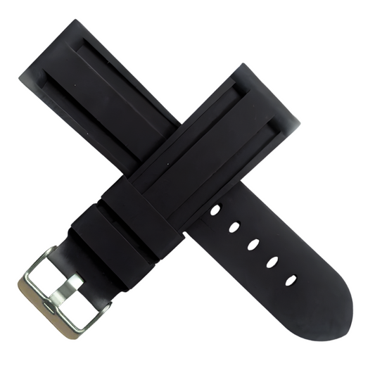 Panerai-Style 20mm Silicone Watch Band - Black Comfortable & Durable