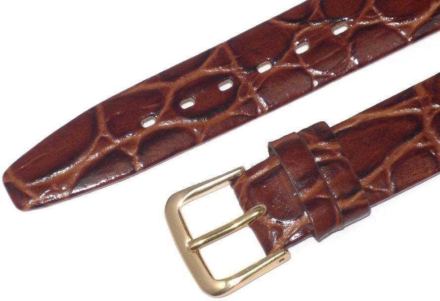 Watch Band Brown Genuine Leather Crocodile Grain Flat,Slim 20mm