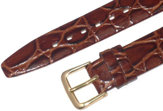 Watch Band Brown Genuine Leather Crocodile Grain Flat,Slim 20mm