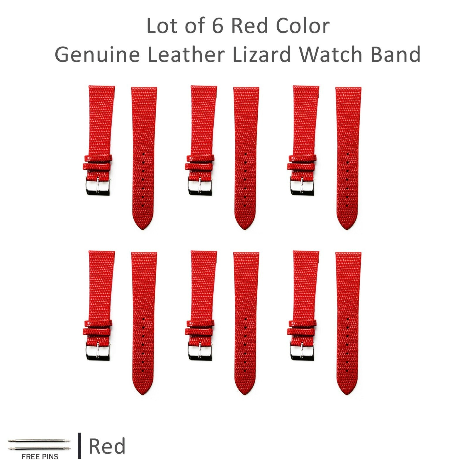  Lot of 6Pcs.Watch Bands Genuine Leather Lizard Grain Flat 12MM to 24MM 8 Colors