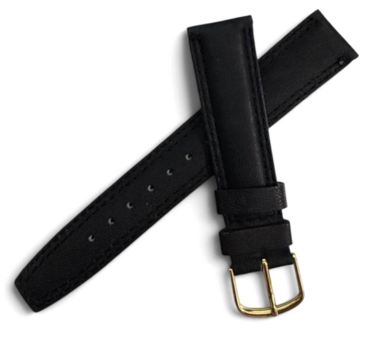 11/16"Kreisler Long Calfskin Leather Classic Vintage Watch Band black color-18mm