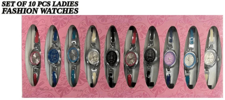 10pcs Set Women's Fashion Steel Band A011 Quartz Multi-Color Watch Bracelet