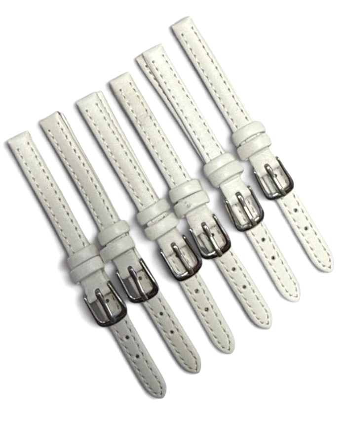 (set of 6) white color Flat Genuine Leather Watch Band Strap-8/10mm