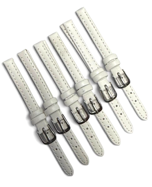 (set of 6) white color Flat Genuine Leather Watch Band Strap-8/10mm