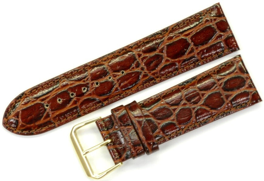 A1,Watch Band Genuine Leather Crocodile Grains Dark Brown 24mm Padded,Stitched