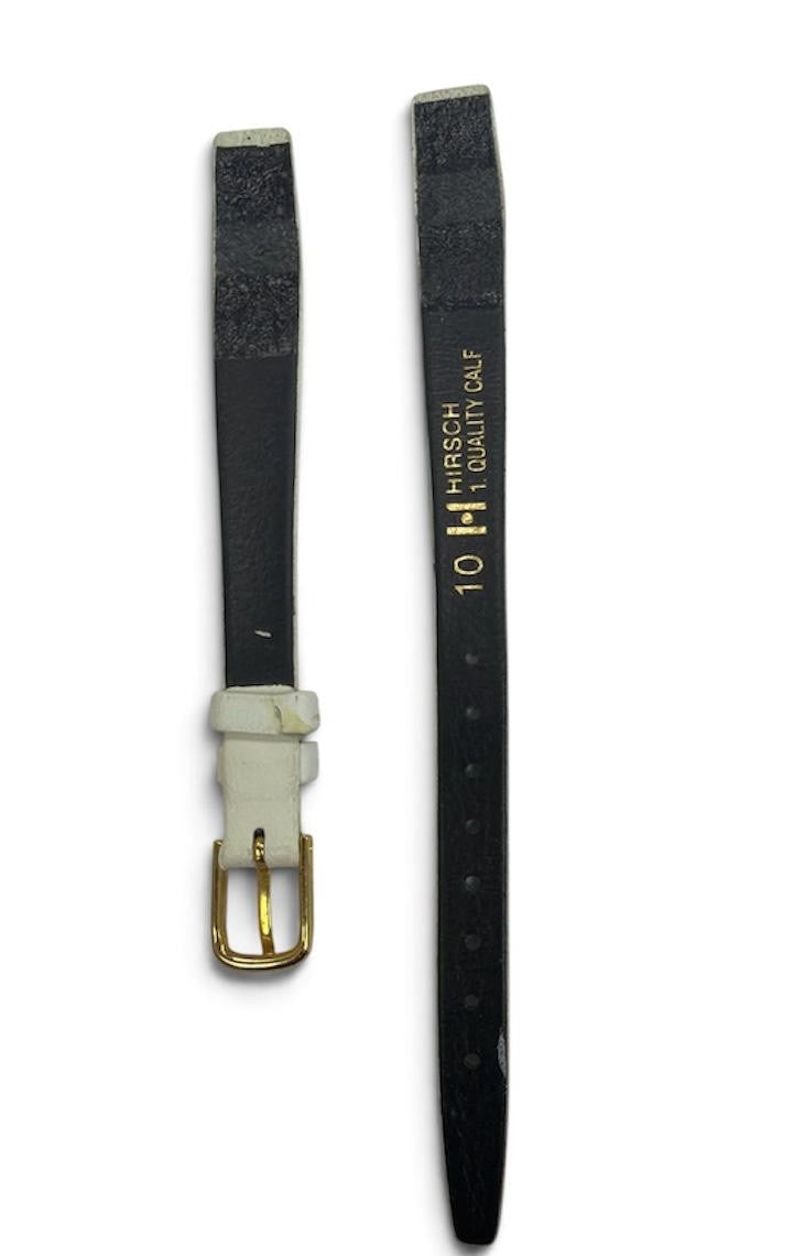 Hirsch black qualitycalf 10 MM open end leather watch band straps-white