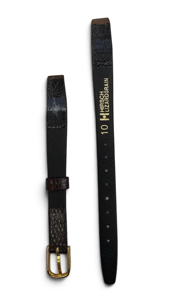 Hirsch Vintage Lizard Grain w Gold Tone Buckle Open End Watch Band 10mm Long