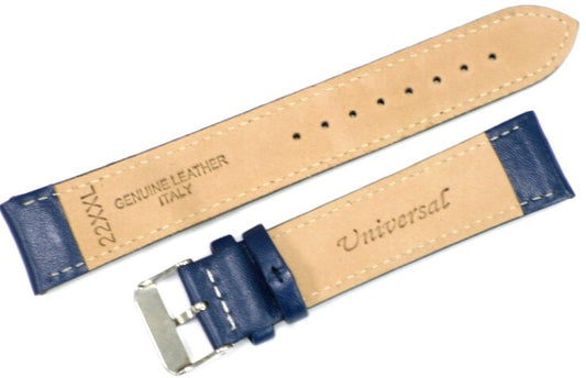(Best Quality) Watch Band N. Blue Genuine Leather Padded,White Stitches 22mm XXL