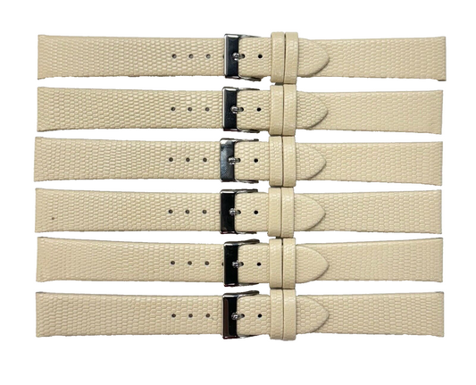 Watch Band Genuine Leather Beige Lizard Grain Flat 22x18MM (lot of 6 bands)