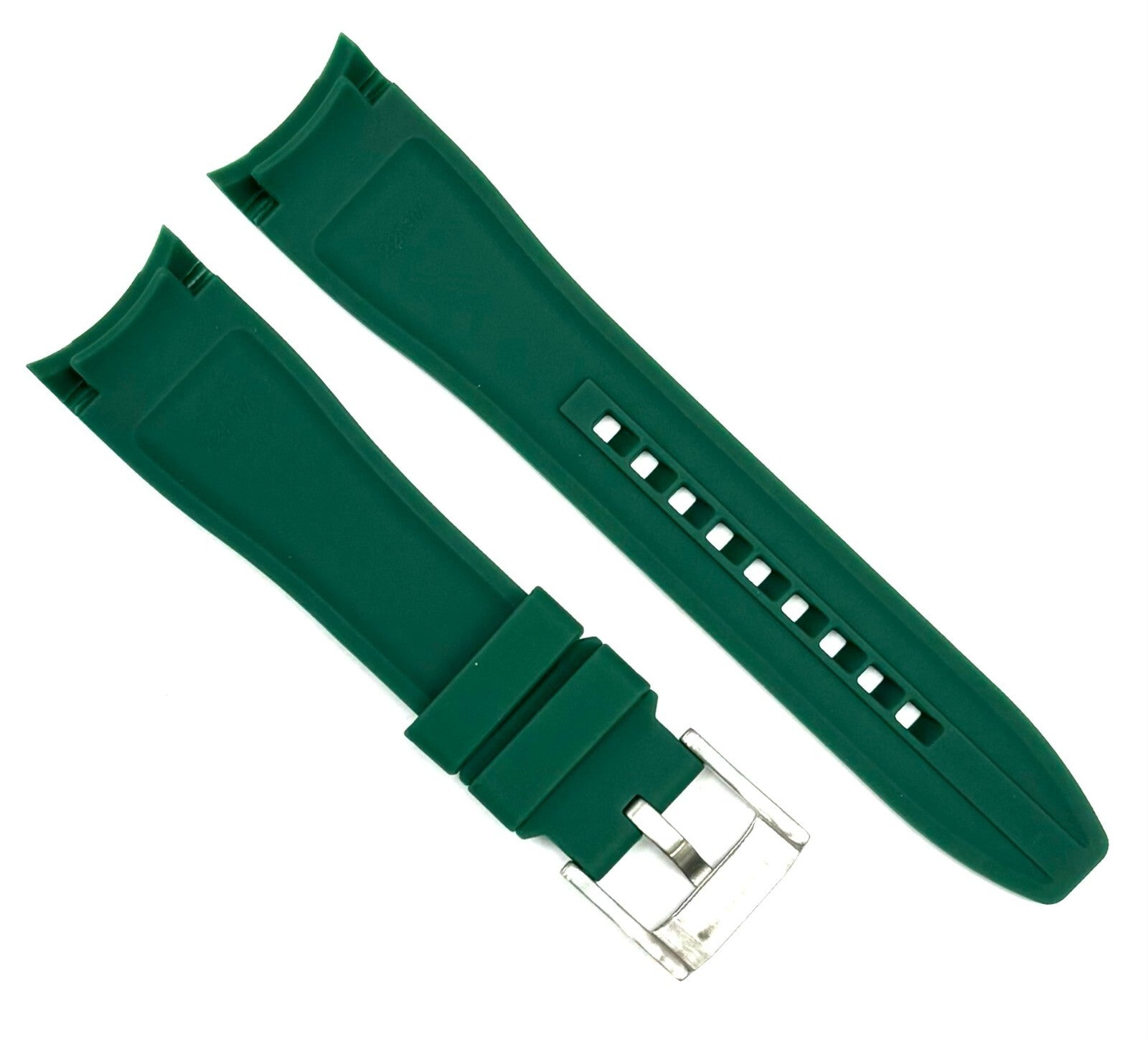 18-24mm Curved-End Emerald Green Soft & Smooth Silicon Rubber Watch Band
