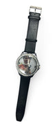 Tony Montana Rhinestones Dial Watch Men Silver Tone Black Genuine Leather Band