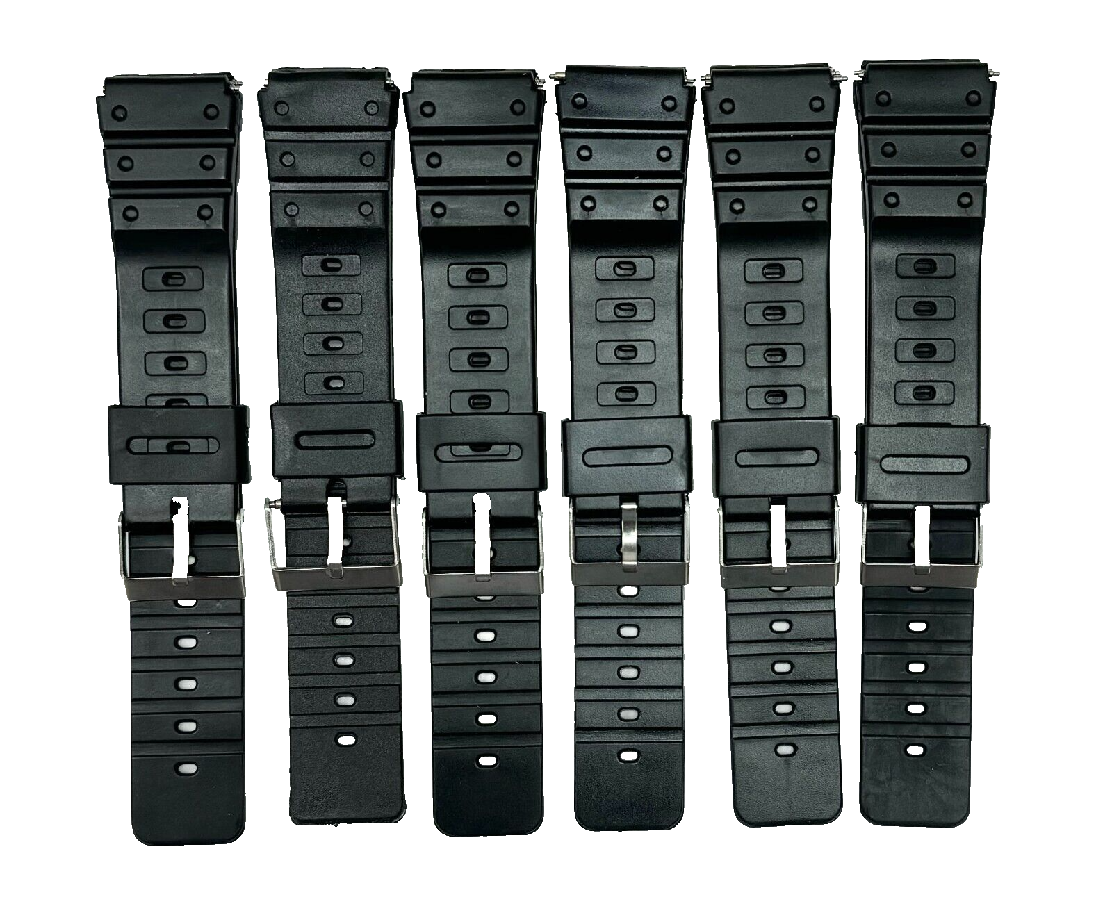 Lot Of 6, 19MM PVC RESIN Black Comfort Watch Band Replacement for CASIO watches