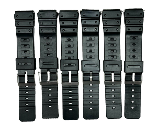 Lot Of 6, 19MM PVC RESIN Black Comfort Watch Band Replacement for CASIO watches