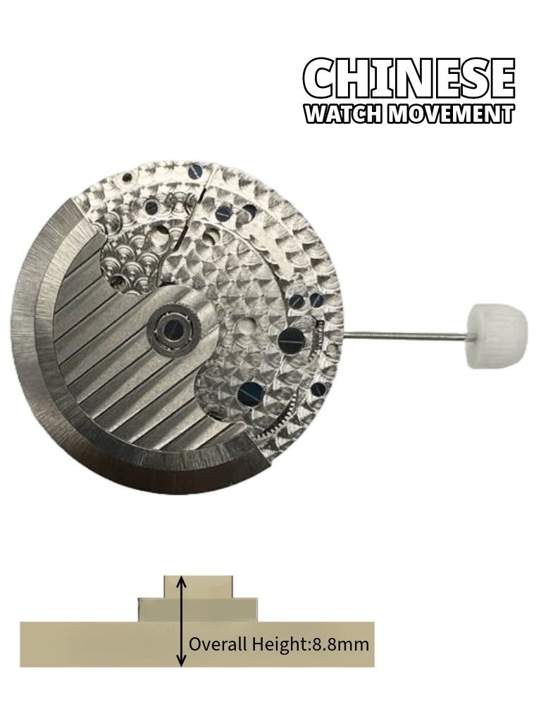 Chinese Automatic 3 Hand Watch Movement S-01 with 40 Jewels Overall Height 8.8mm
