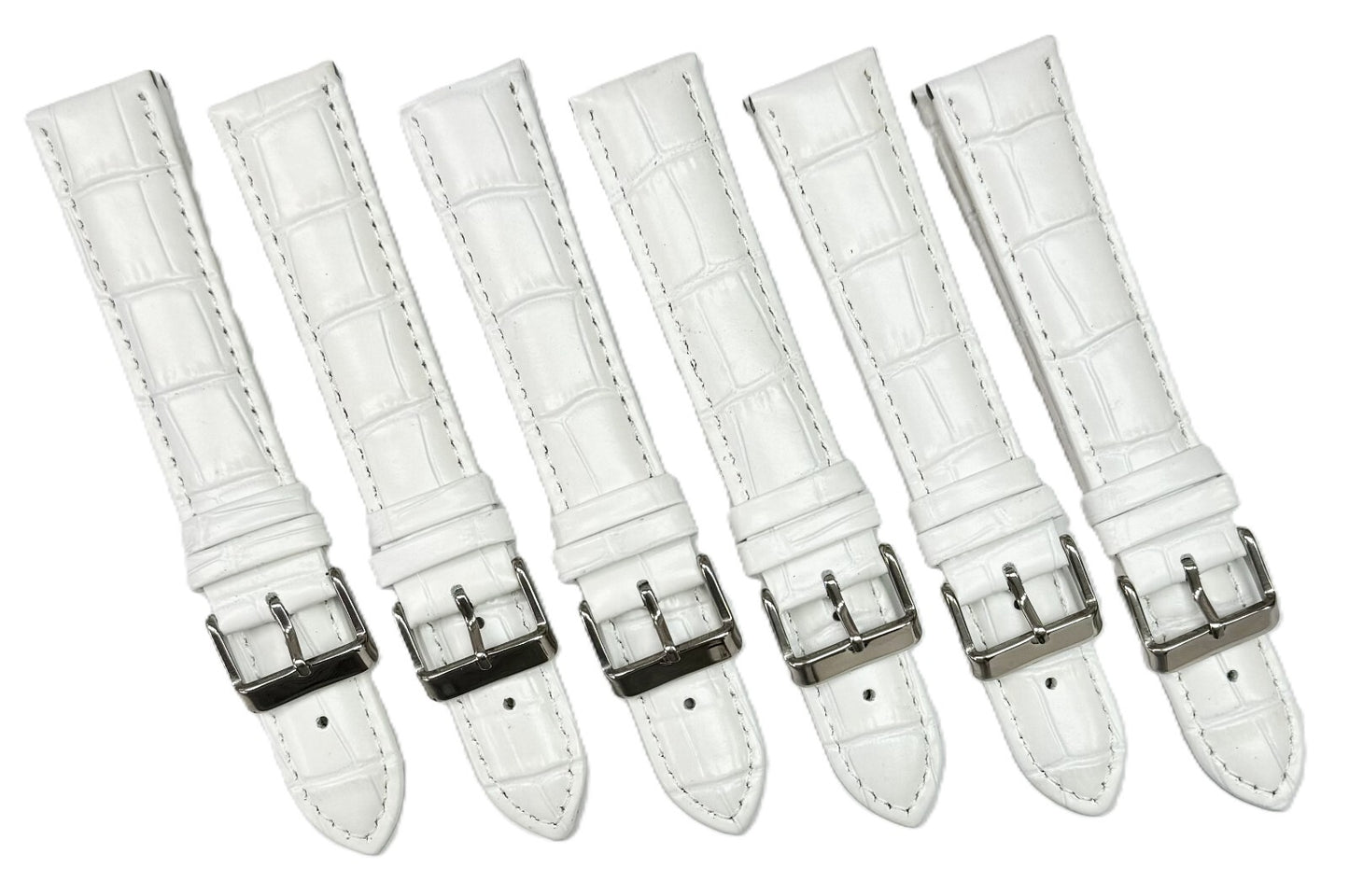12-30mm, Lot of 6, Genuine Leather, Alligator Grain, White Watch Band, Regular