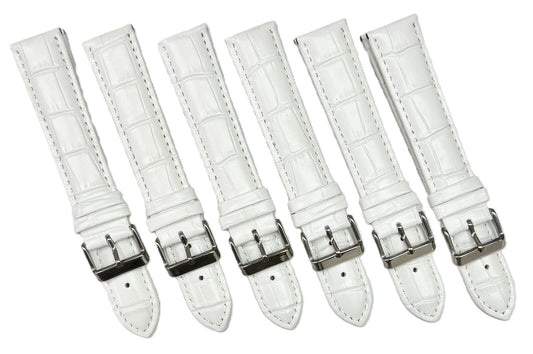 12-30mm, Lot of 6, Genuine Leather, Alligator Grain, White Watch Band, Regular