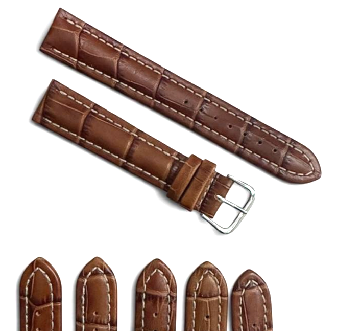 New Watch Band Brown 18MM Genuine Leather Alligator Grain Flat Slim