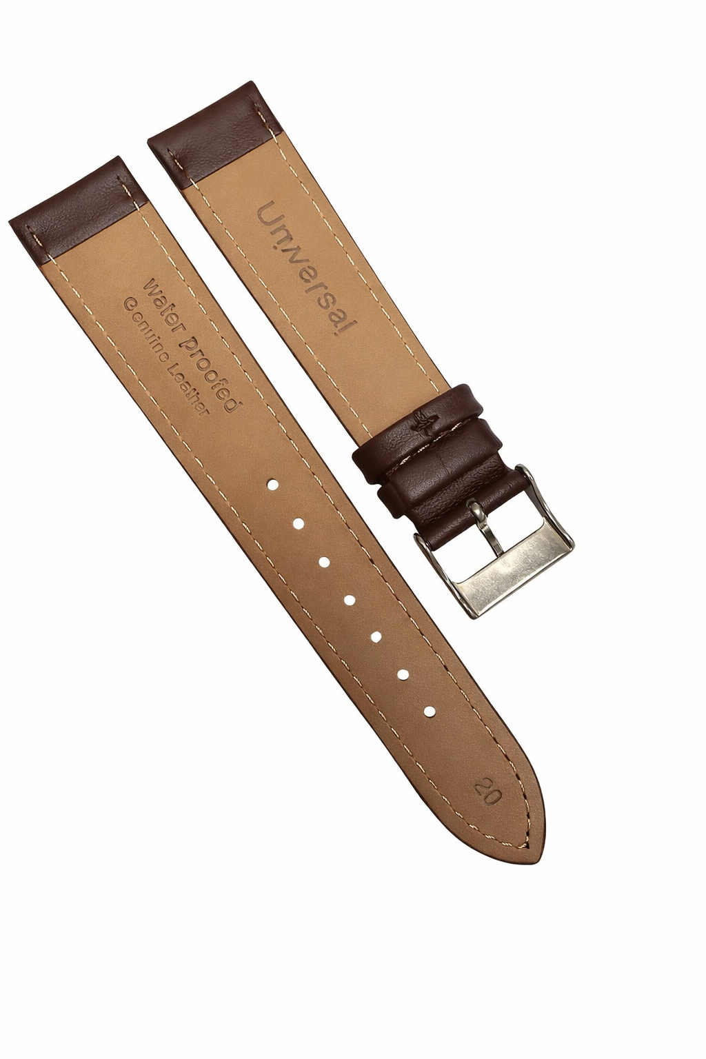 Genuine Leather Dark Brown Stitched Straight Watch Band Sizes: 14,16,18,20,22mm