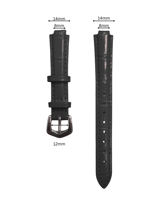 16mm Black Genuine leather Band Strap Crocodile-Style w/ Buckle