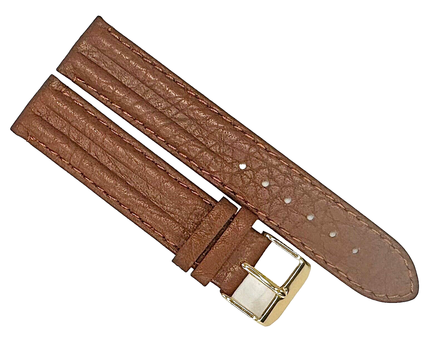 Watch Band L.Brown Genuine Leather Grain,Padded Stitched 20mm