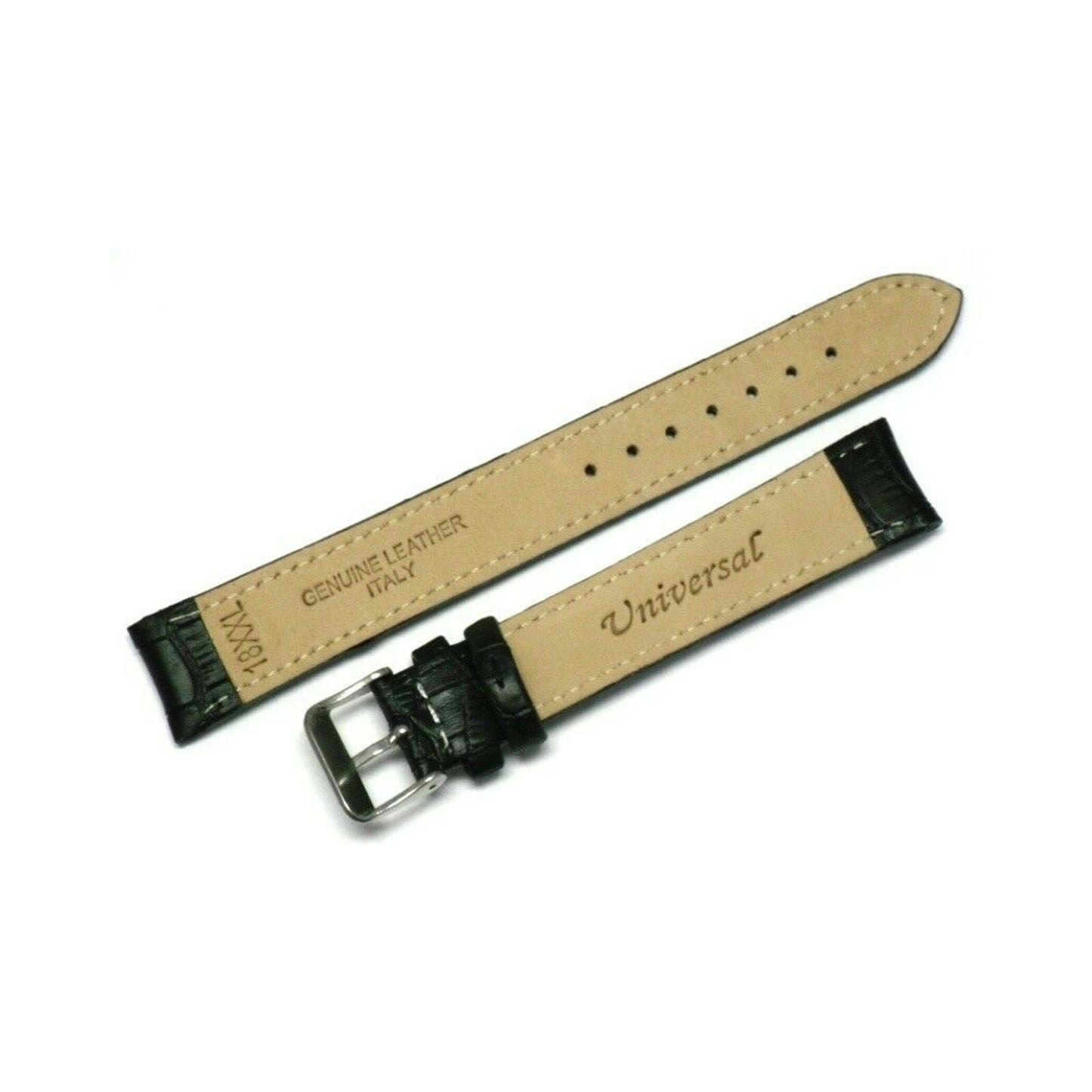 Watch Band Alligator Grain Black Padded High Quality Genuine Leather 18mm XXL