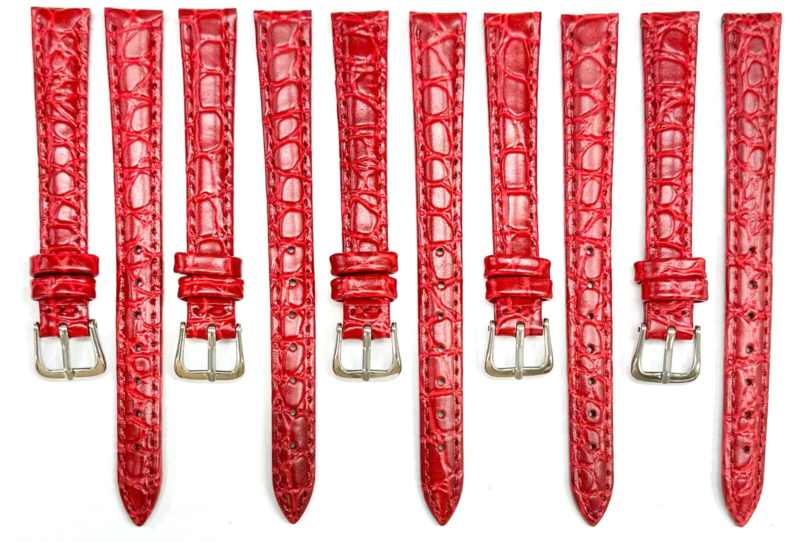 (8-14)mm Genuine Leather Red Crocodile Grain Watch Band, Padded & Stitched, Lady