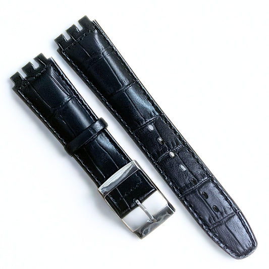Genuine Leather 19mm Black Leather Watch Bands - Swatch Watches Replacement Band