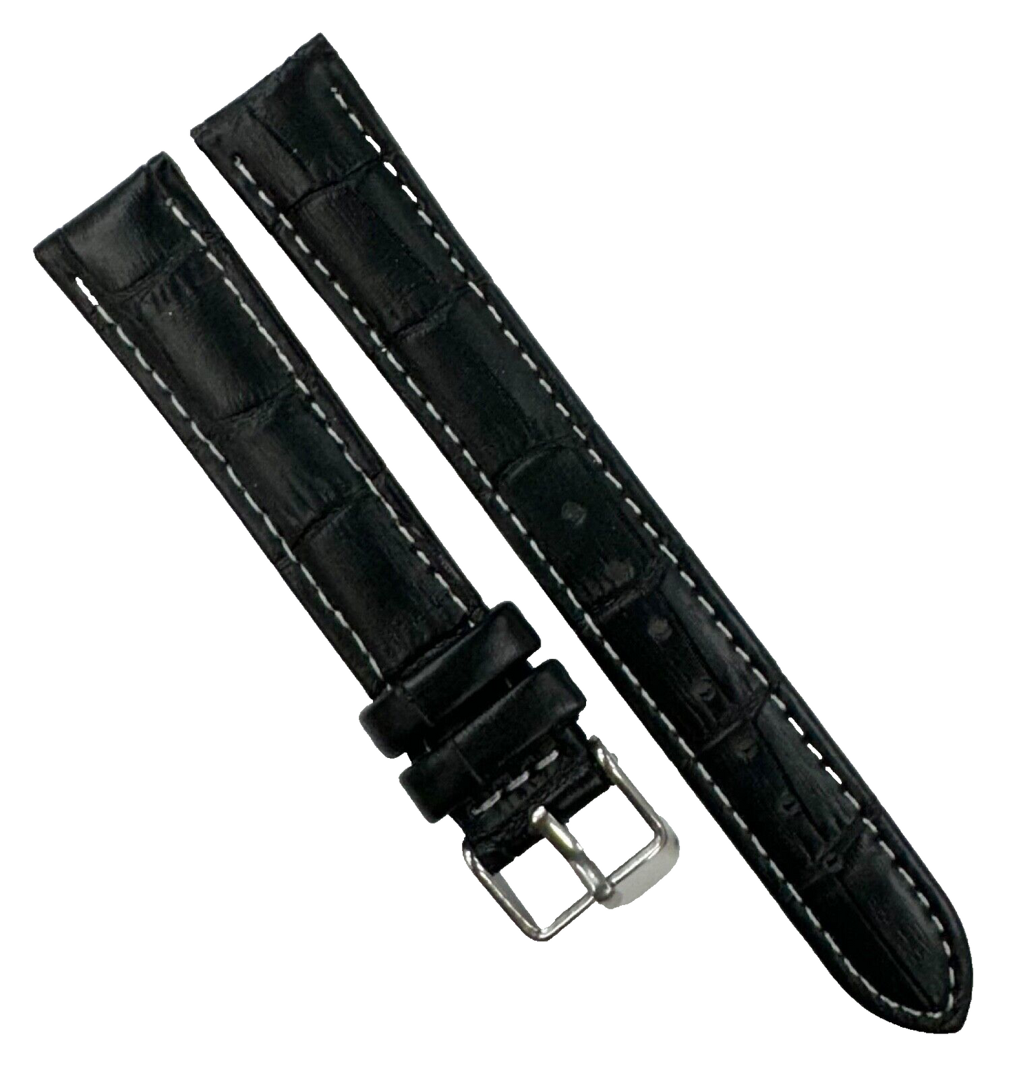 Lot of 6 Watch Bands Alligator Grain White Stitches Quality Genuine Leather 16mm