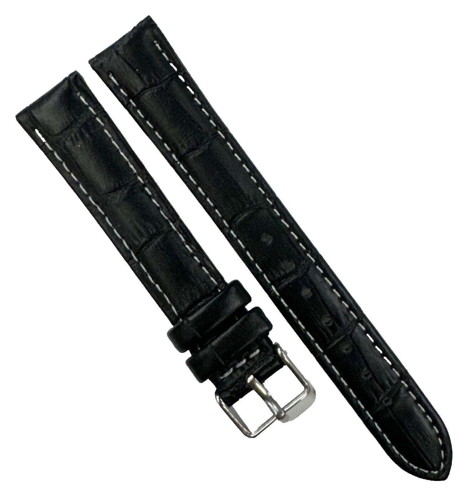 Lot of 6 Watch Bands Alligator Grain White Stitches Quality Genuine Leather 16mm