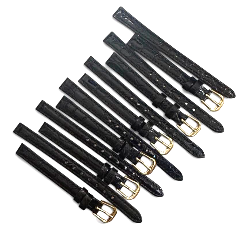 8/10/12mm Stylo Black Genuine CROCO Watch Band-Black (set of 6)
