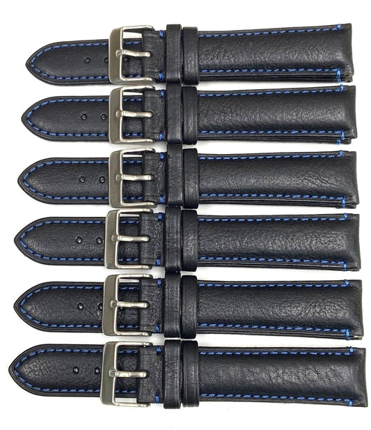 Excellent Quality, Watch Bands Genuine Leather Plain PADDED, Stitches Black 19MM