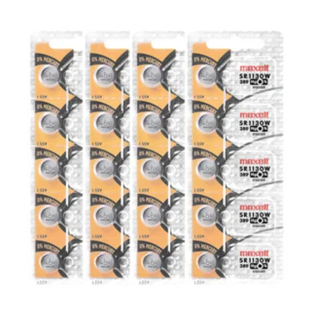 Maxell 390 (SR1130SW) 1.55V Silver Oxide Watch Batteries – Pack of 100 Batteries