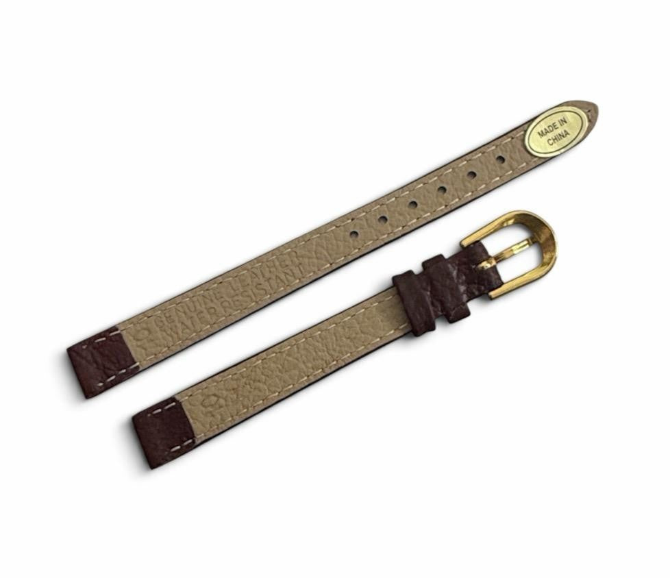 set of 6 Genuine Leather Band 10mm Flat Leather Watch Strap BURGUNDY/Gold Buckle