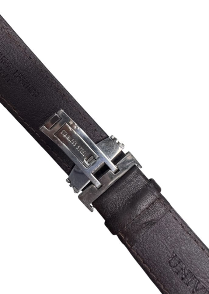 24MM Brown Genuine Leather stitched Padded Watch Band With Deployment Buckle