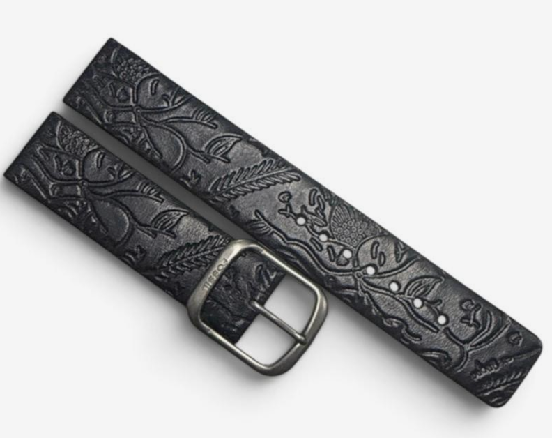 Fossil Black Engraved Leather Watch Strap Band -18mm