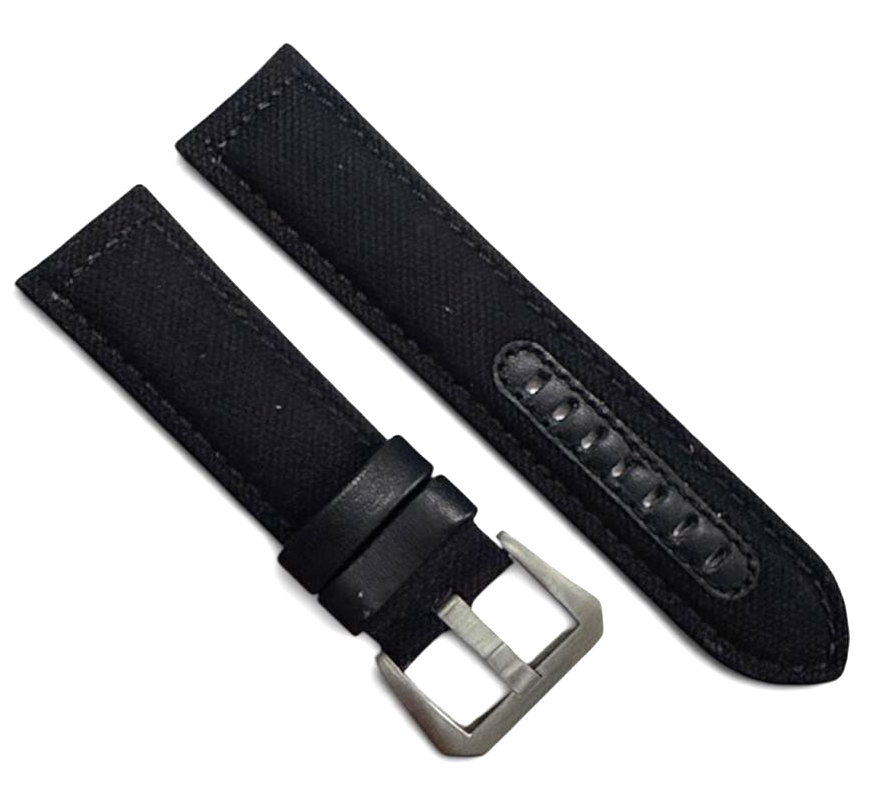 24mm Black Genuine fabric and Leather Watch Band Strap