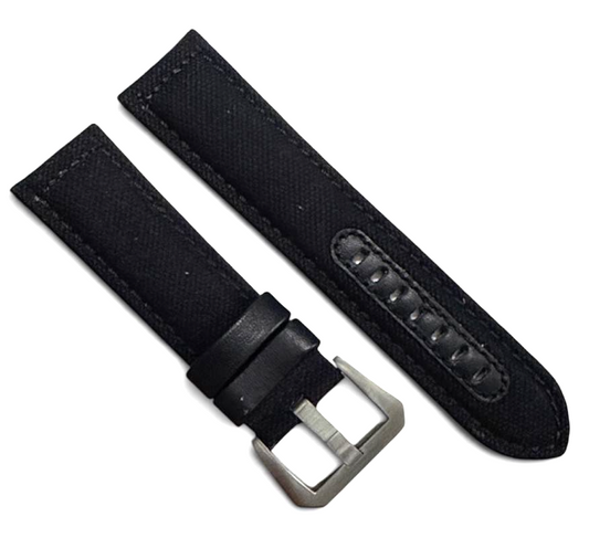 24mm Black Genuine fabric and Leather Watch Band Strap