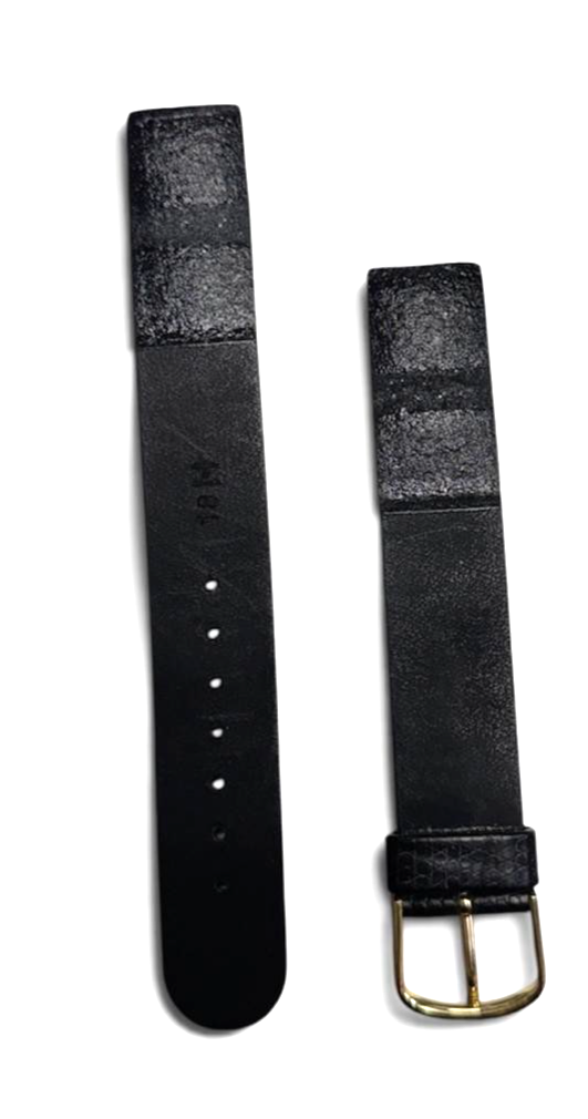 18 mm FLAT BLACK LIZARD STYLE LEATHER GRAIN -Gold-tone Buckle Watch Band