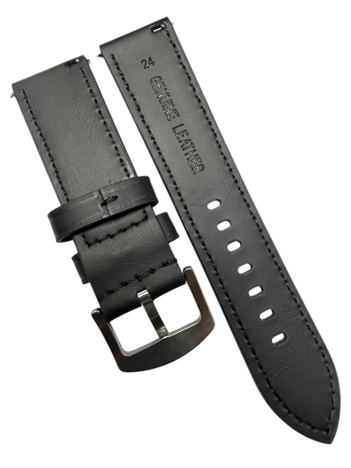 Genuine Leather Black Flat Stitched Watch Band Quick Release Strap 18/20/22/24MM