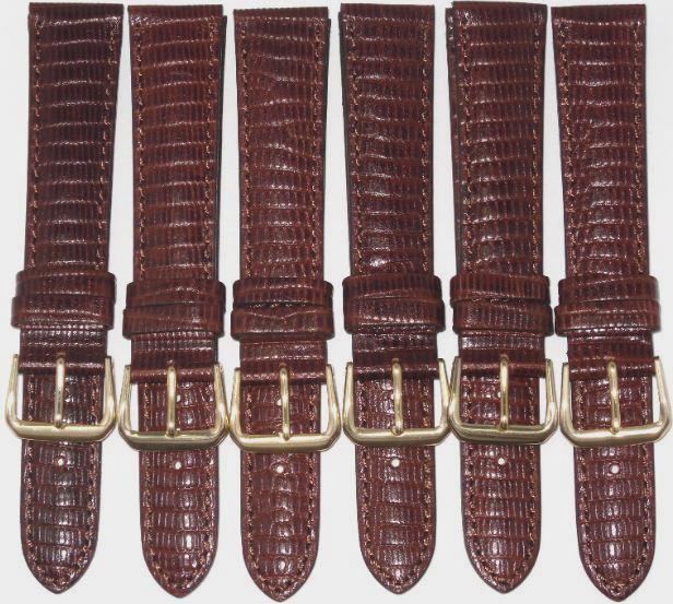  Lot of 6 Bands 20MM Genuine Leather Lizard Grain Padded Brown High Quality